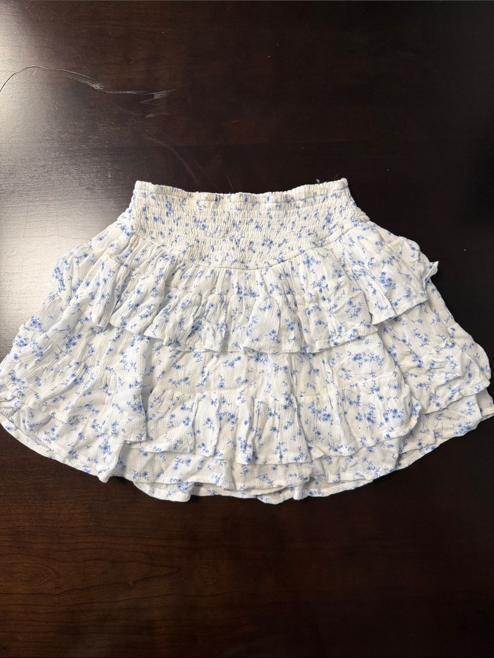 Light Blue Floral Ruffle Mini Skirt